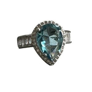 Blue Zircon Waterdrop Shaped Silver Ring